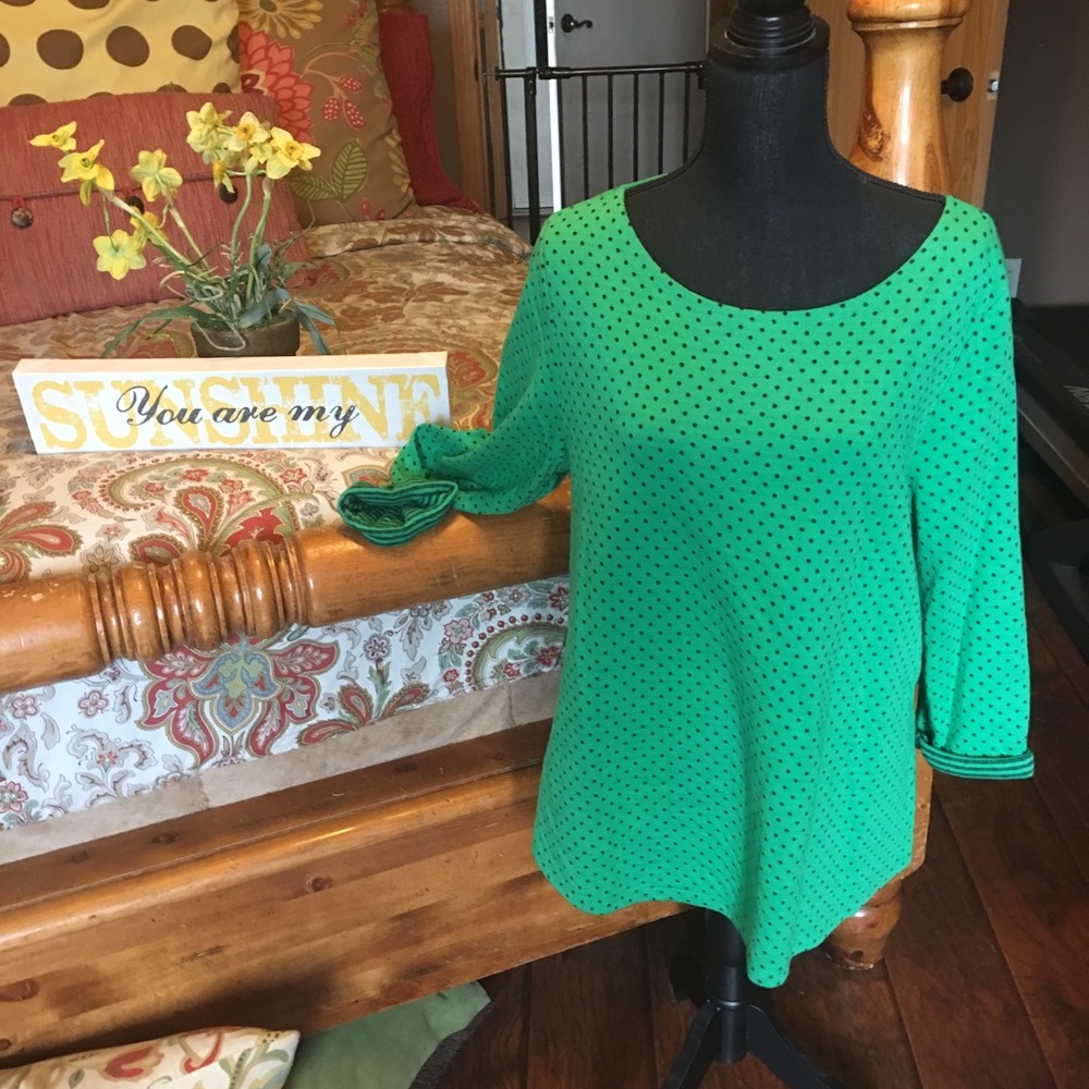 Talbots cotton top size large Kelly green/navy